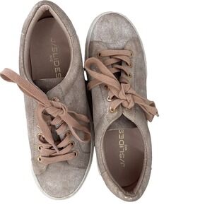 J/Slides NYC Leather Sneaker Size 6.5 M Pink Metallic Lace Up Comfort Platform